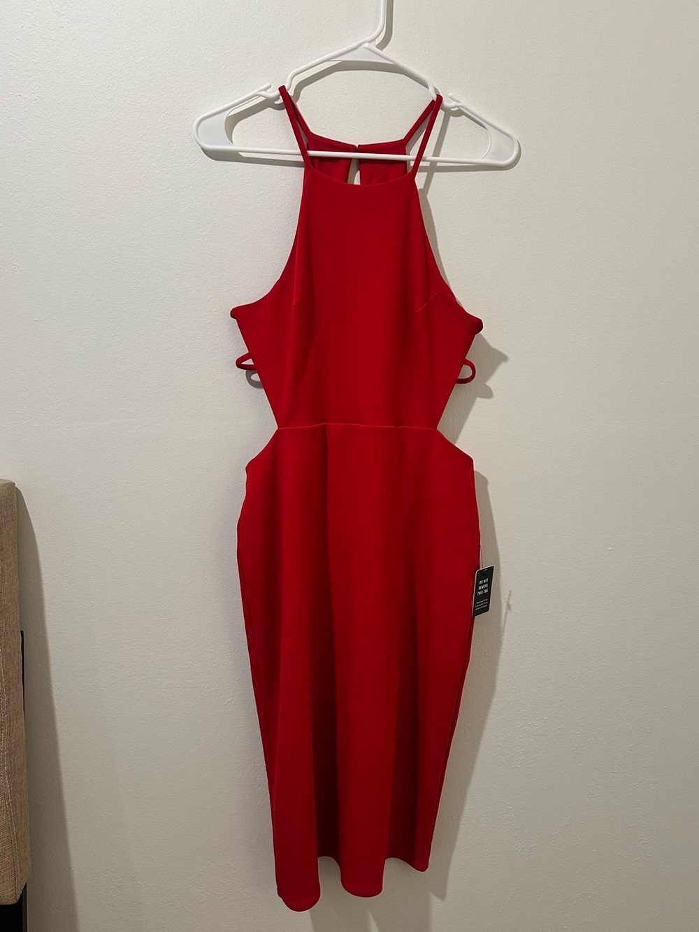 Express Red Halter Midi Dress with Side Cutouts